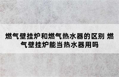 燃气壁挂炉和燃气热水器的区别 燃气壁挂炉能当热水器用吗